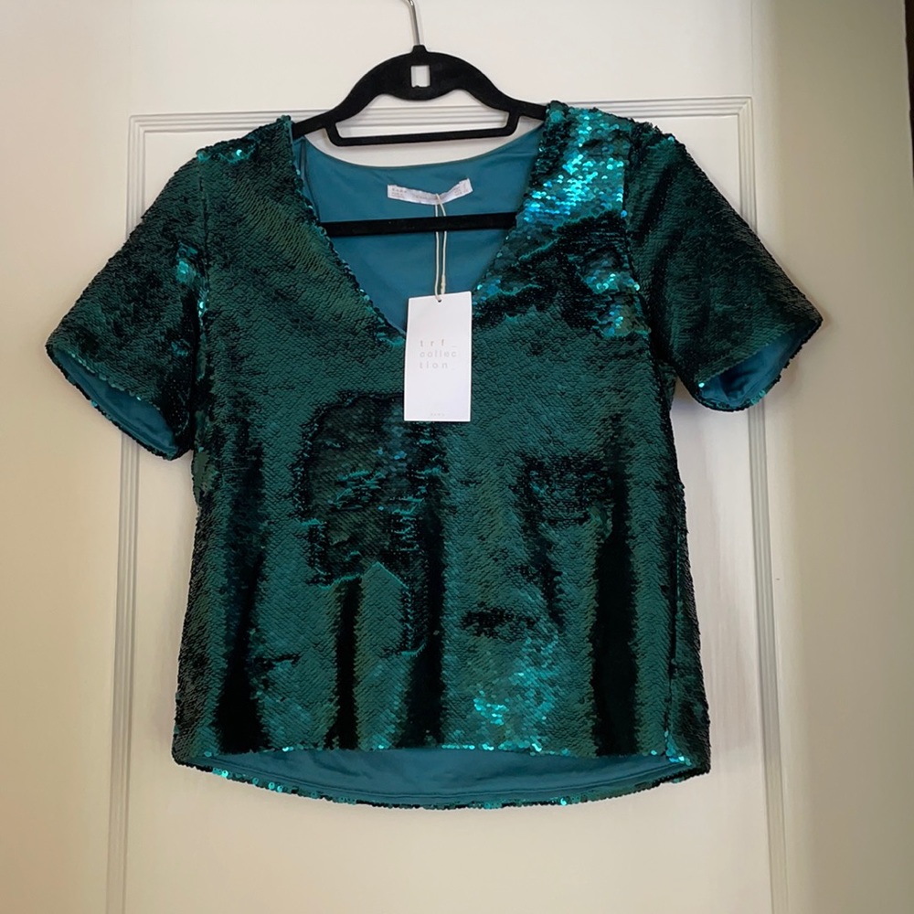 New Zara Green Sequin Shirt